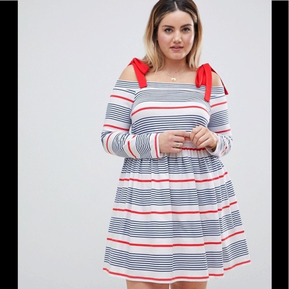 ASOS Design Stripe Cold Shoulder Sundress Size 24